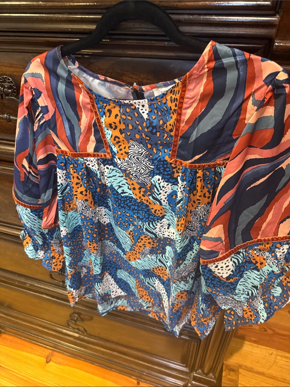Women’s Multicolor Patterned Blouse - Blue & Orange